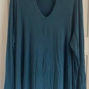 Teal V-Neck Long Sleeve Top Plus Size 2XL